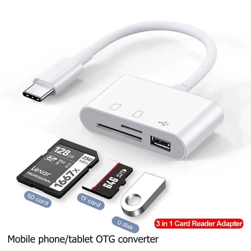 3 in 1 Multi Port Hub Converter USB Type C Card Reader USB TF SD Micro SD OTG Adapter For iPhone 15 Series Laptop Huawei Samsung