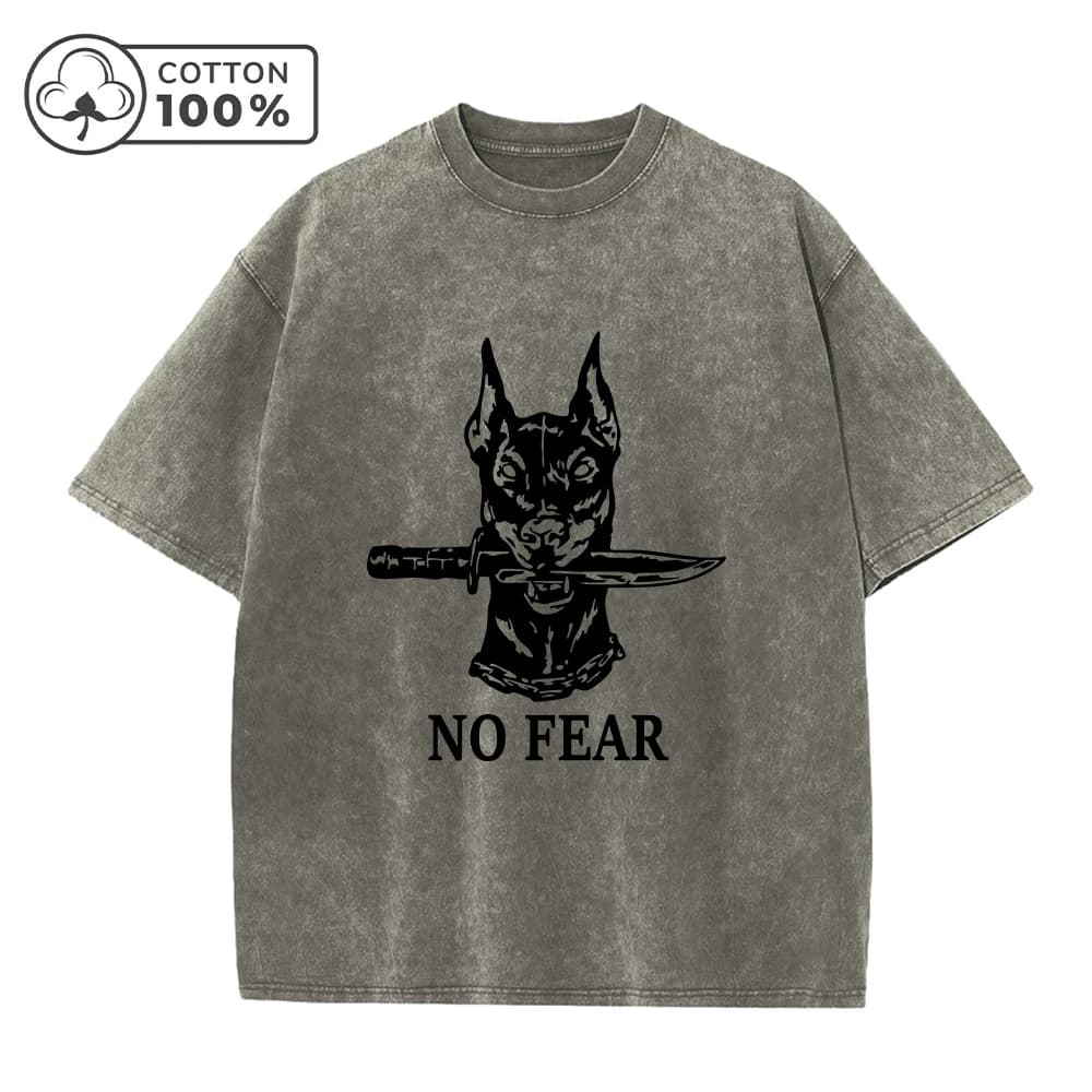 T-shirt da uomo distressed con stampa Doberman, lavata, in puro cotone, girocollo, a maniche corte, casual, per tutti i giorni, moda, pendolarismo, palestra