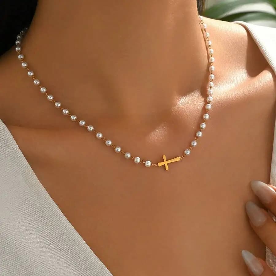 LIEBEIRIS 1pc 18K Gold Plated Minimalist Delicate Cross Necklace, Stainless Steel Material Suitable For Women's Daily Wear And G