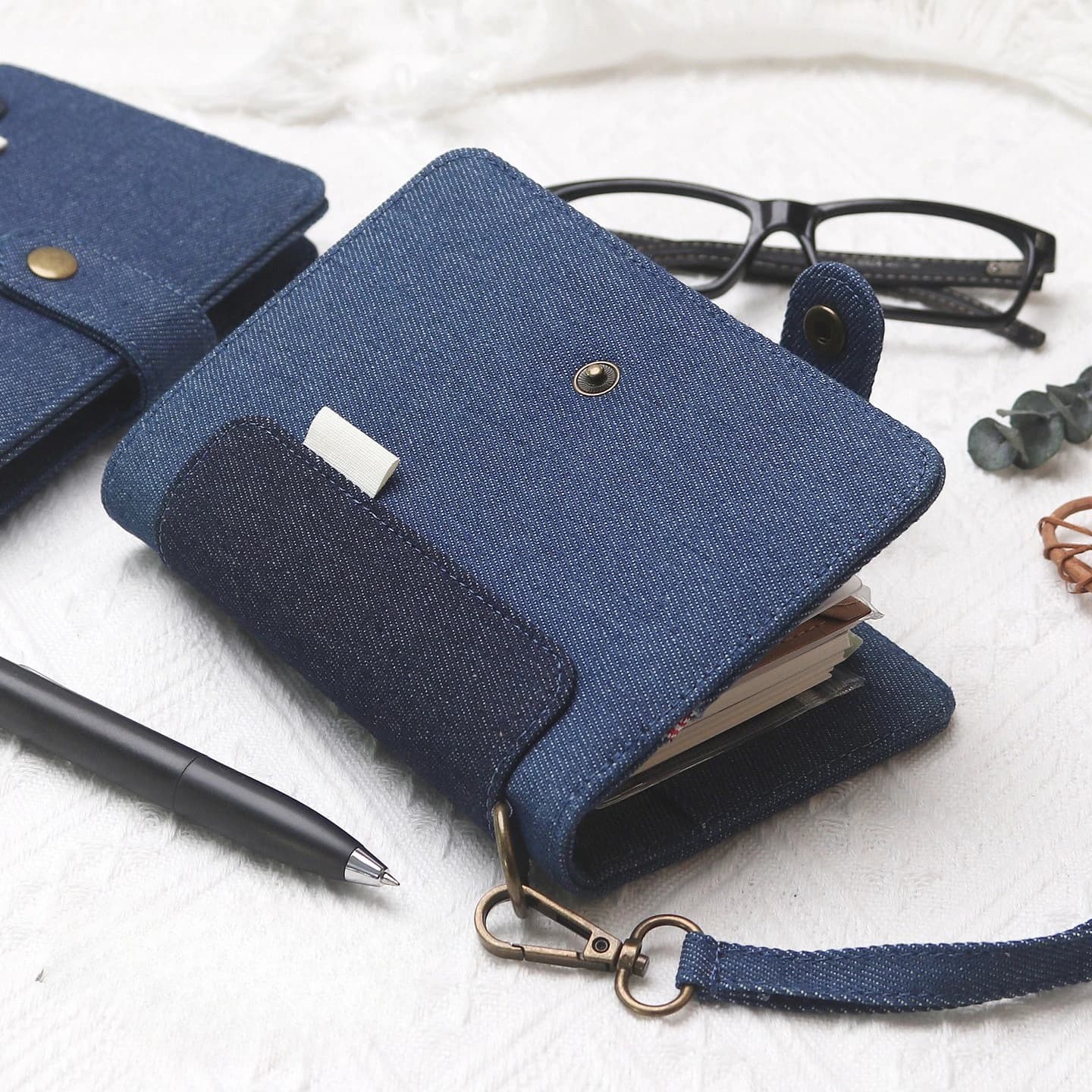 A7 Retro Denim Fabric Leather Blue Binder With Inner Page PU Clip-on Notebook Loose Leaf Notebook