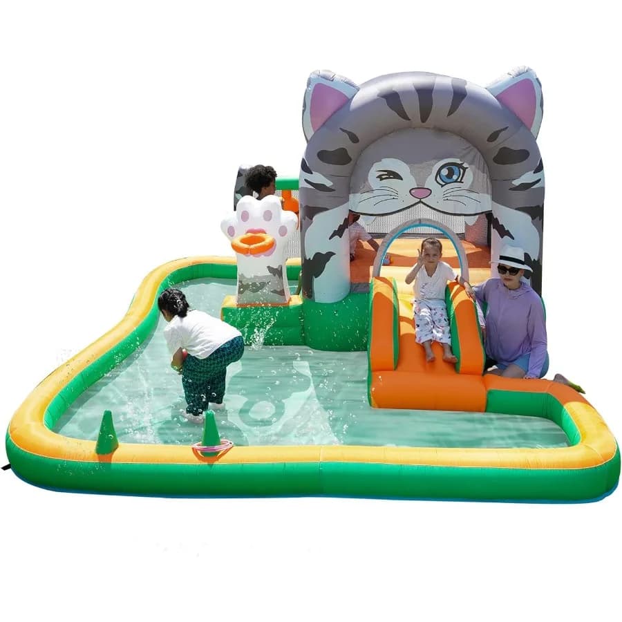 Inflatable Bounce House Cat Inflatable Castle For Fun Inside And Outside With Blower For Slide Balls And Boxing Bag Perfect For Birth