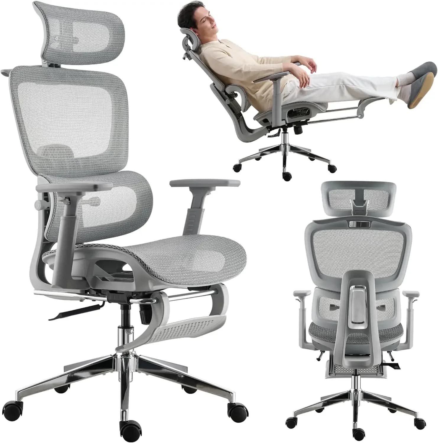 Sedia da ufficio ergonomica in rete con poggiapiedi, sedia da gaming in rete con schienale alto e supporto lombare, poggiatesta e braccioli regolabili per H