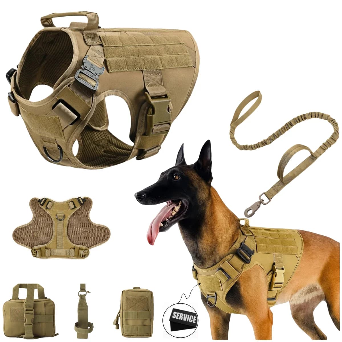 Tactical Dog Harness, Adjustable No-Pull Handle Service Vest Heavy Duty Pet Large Breed, Dog Vest for Training Hunting Walking