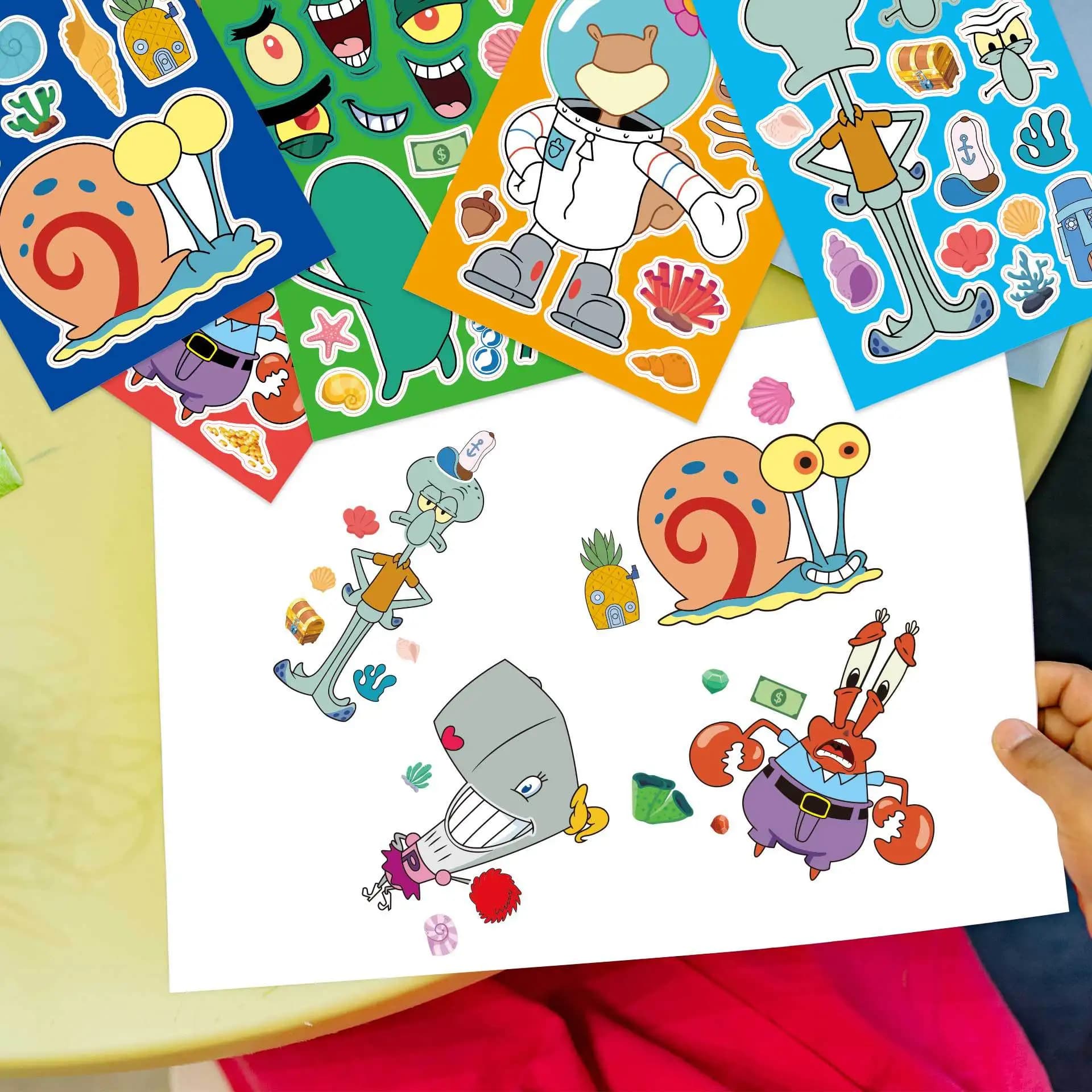 8 Pezzi Adesivi DIY SpongeBob per Bambini, Decorazioni Carine per Quaderni e Valigie, Giocattoli Classici per Feste e Cosplay