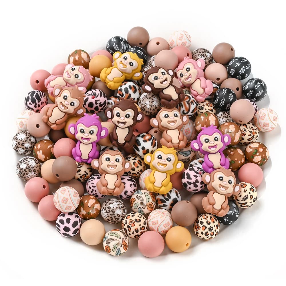 55 pezzi set in silicone rotondo a forma di scimmia perline di messa a fuoco per clip per catena ciuccio fai da te fatti a mano accessori per porta ciuccio