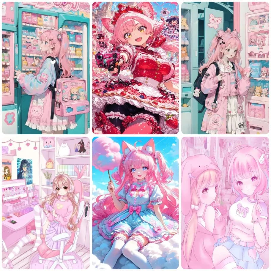 DIY Pink Kawaii Anime Girl Jigsaw Puzzle, Cat Ear Lolita Sweet Gaming Room Vending Machine Cute Manga Illustration Wall Decor