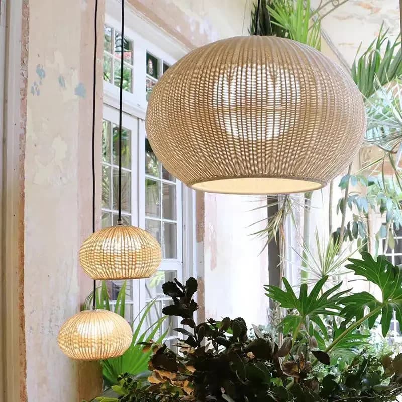 Lampadario LED in Rattan Intrecciato Stile Retrò 2026, Lampada Sospesa Giapponese Wabi Sabi per Soggiorno, Tavolo da Pranzo, Ristorante, Arredamento Casa
