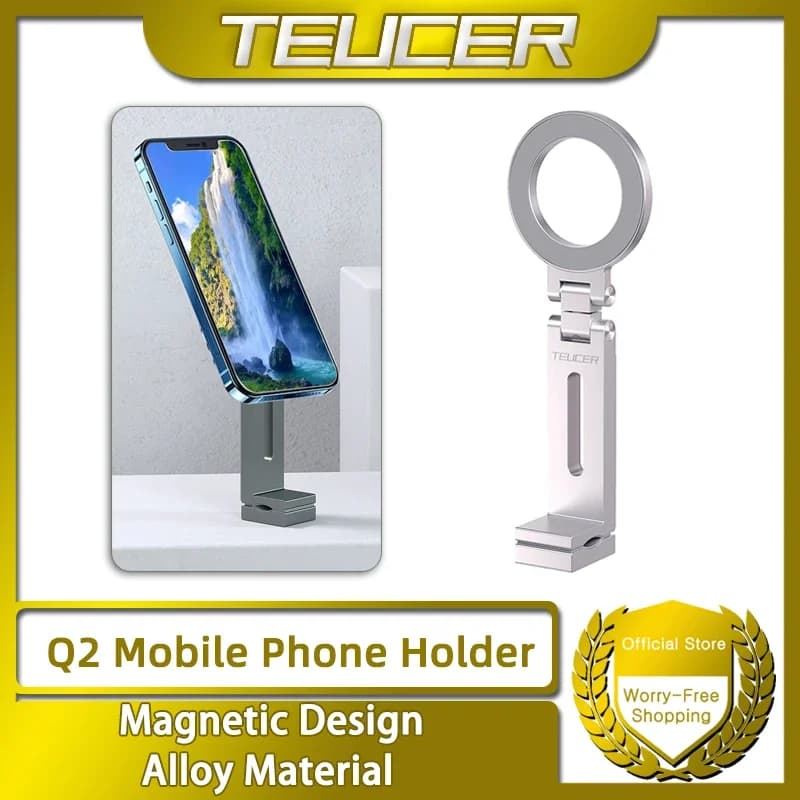 Supporto Magnetico per Telefono TEUCER per iPhone 15 16 Samsung Xiaomi, Supporto Mobile in Lega Compatibile con Treppiede e Asta Selfie