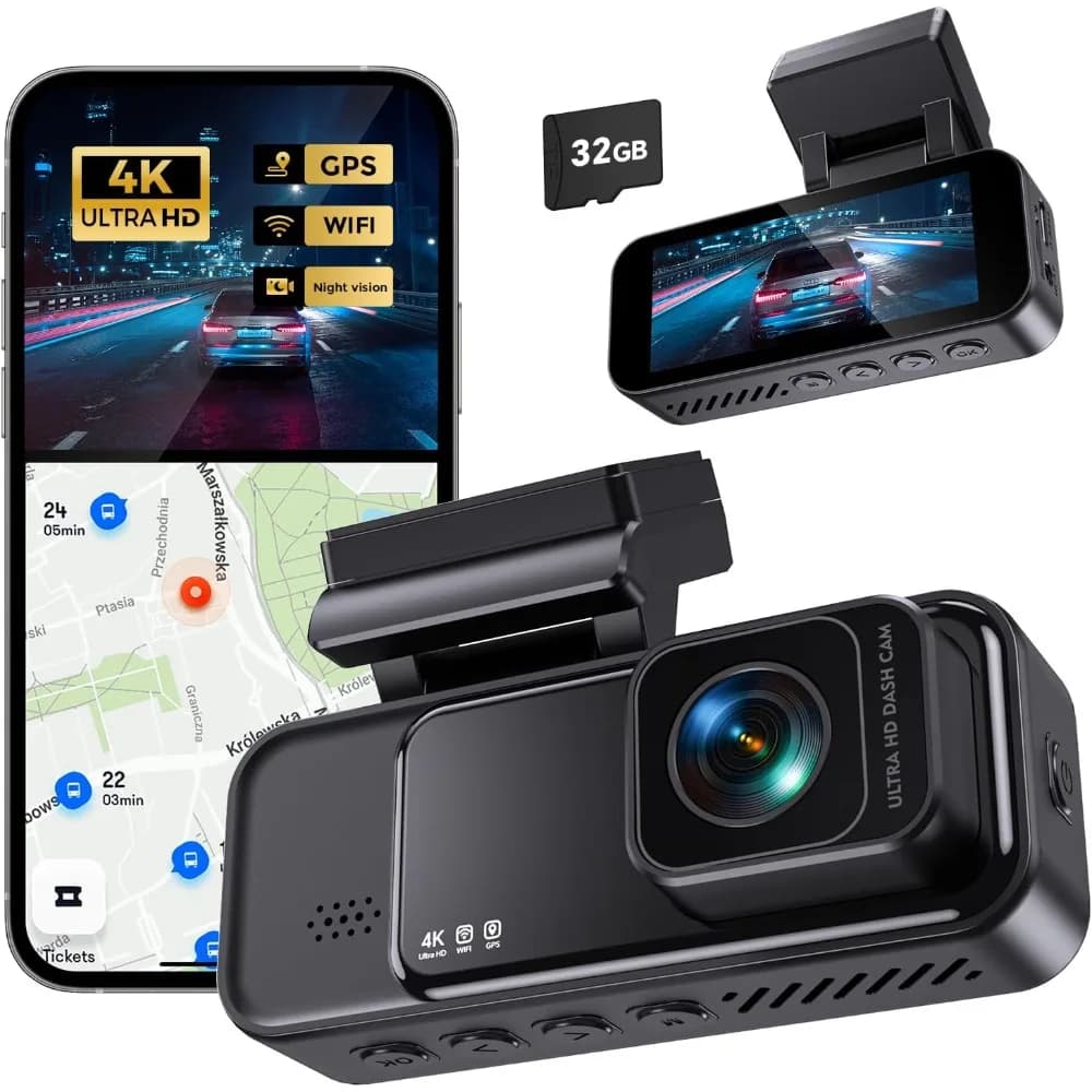 COOLCRAZY Dash Cam Frontal 4K, GPS WiFi Integrated, Dash Camera for Auto, Dashcam with IPS 3.2 Screen with App Control, 32G Card Free, 17