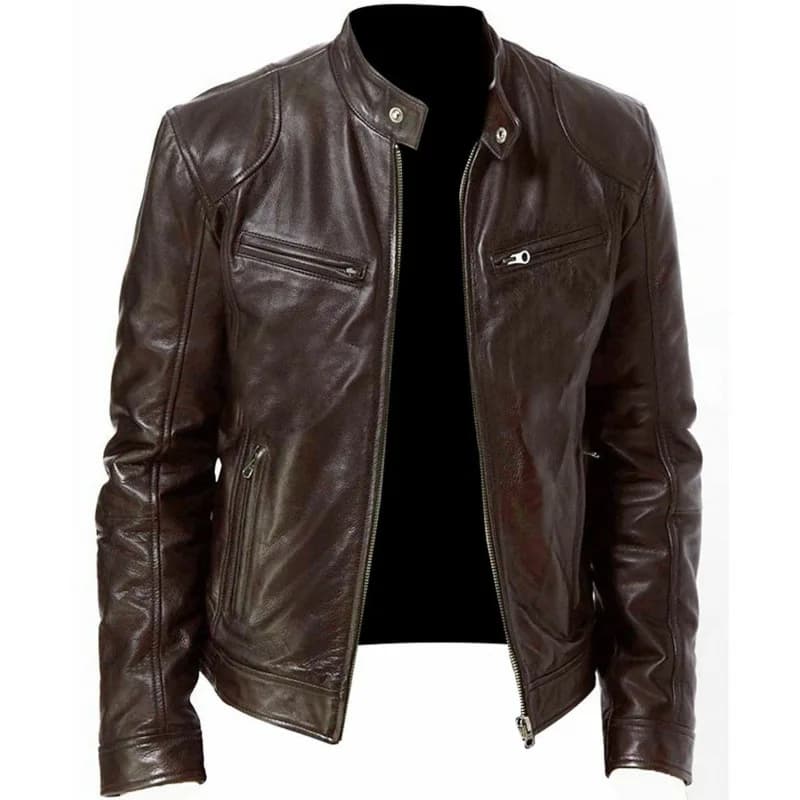2026 Autumn New Casual Fashion Versatile Men's Leather Jacket Stand-up Collar Leather Jacket