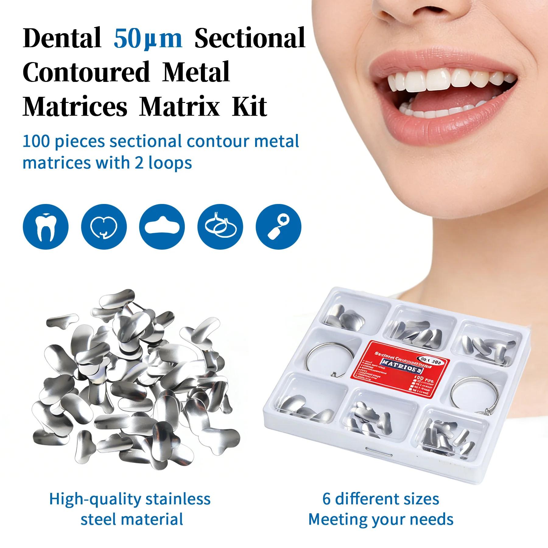AG 100pcs Dental Sectional Matrix Band Clamps Brackets Clamping/Seperating Ring Dental Sectional Contoured Dentist Tools