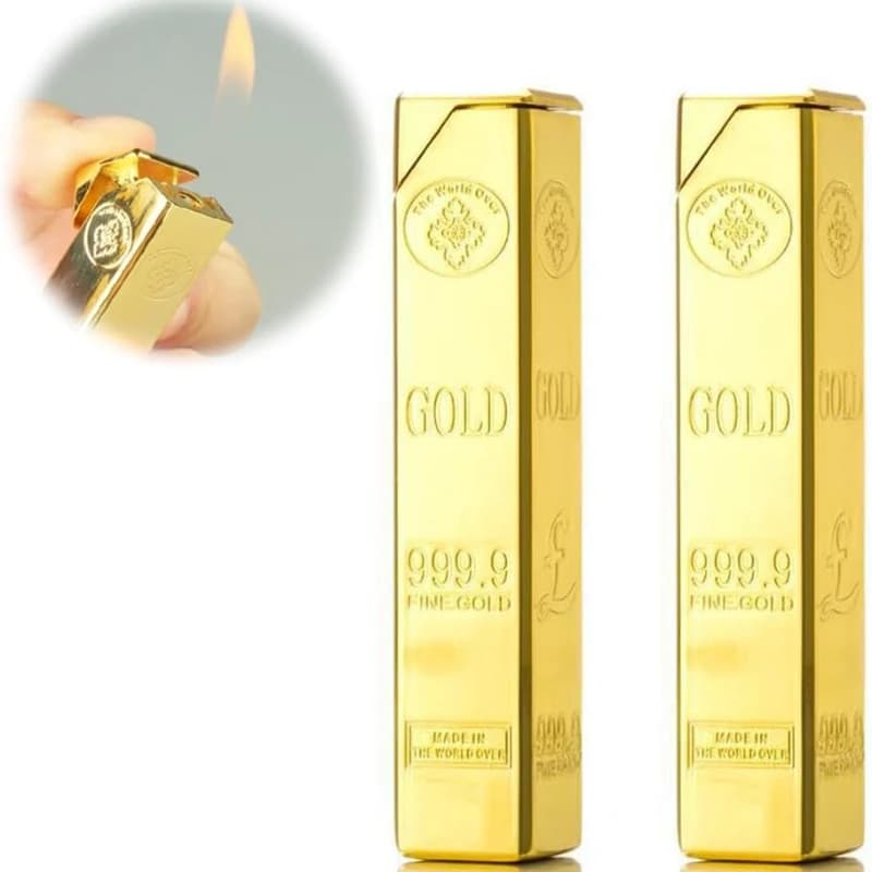 Pack of 2 Golden Accendini Antivento a Fiamma Regular, Accendini a Torcia Jet Cool, Torcia Rechargeable in Butano, for BBQ, Candles, Camping