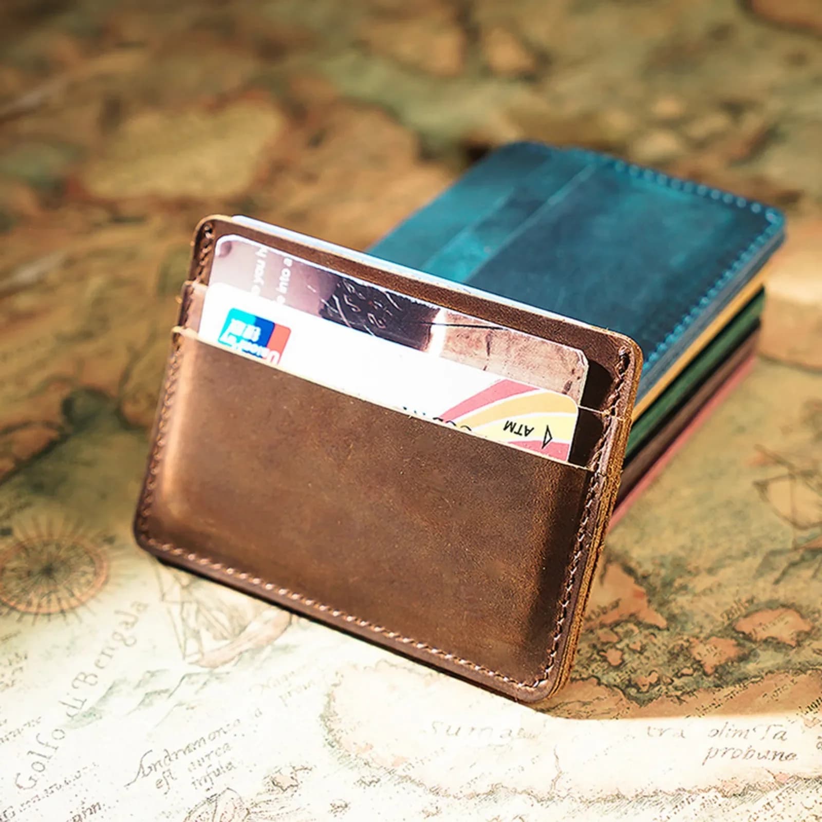 Porta carte di credito in vera pelle per uomo Porta biglietti da visita semplice e sottile Portafoglio tascabile portatile per donna