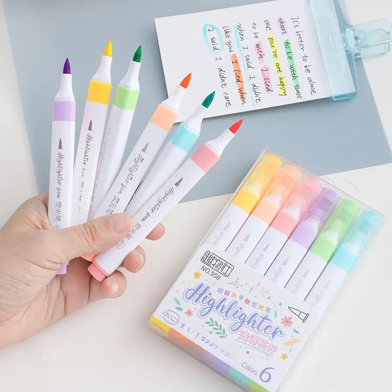 Set di evidenziatori pastello a 6 colori, punta morbida, penne per diario, studio, prendere appunti, disegnare, scarabocchi, pennarelli adatti agli occhi ad asciugatura rapida