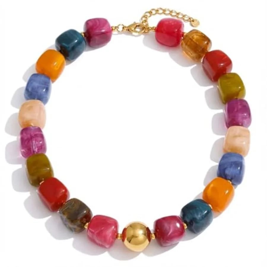 Mchic Colorful Beaded Choker Necklace for Women: Boho Large Square Acrylic Beaded Necklace Stainless Steel Adjustable Surfer Be