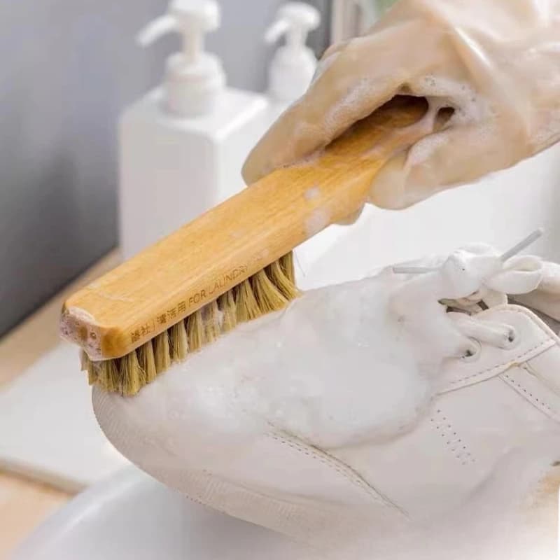 Natural Boar Bristle Cleaning Brush with Solid Wood Handle for Shoes Clothes Upholstery Fabric Dust Removal and Gentle Care