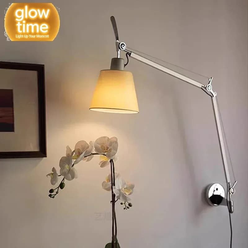 Minimalist Silver Rocker Arm Wall Lamps Telescopic Folding Long Pole Lamp Bedroom Bedside Living Room Desk Reading Wall Lights