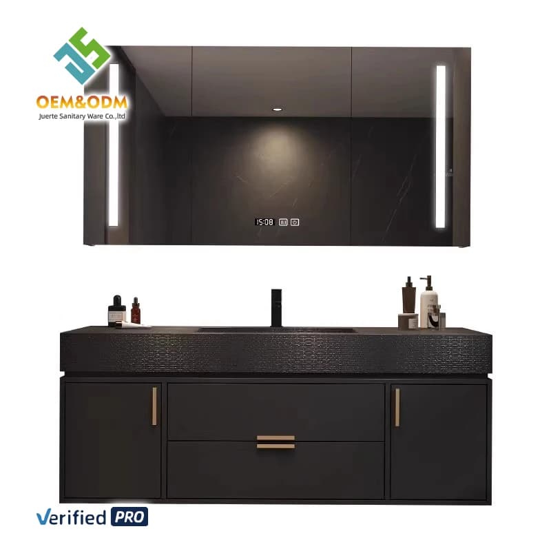 Set Toeletta di Tendenza con Mobile, Specchio, Lavabo e Rubinetto per Camera da Letto e Bagno in Stile Rock