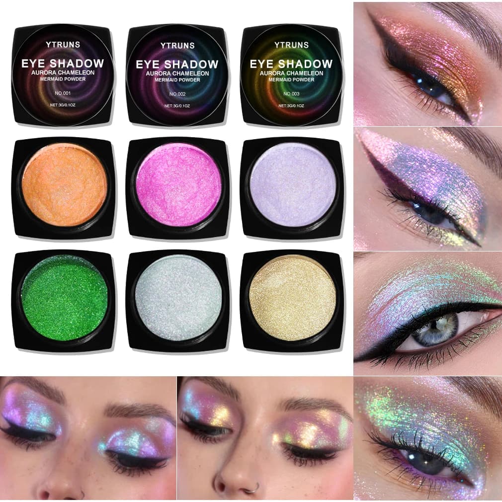 "Camaleonte multichrome shadow - Pressed pigment that changes color for metallic and holographic makeup"