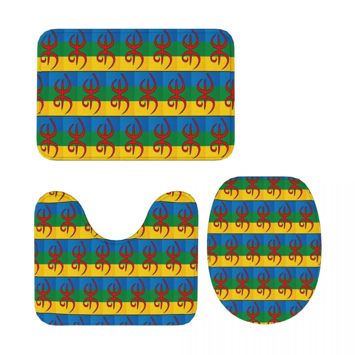Amazigh Flag Berber Flag 3 pezzi Tappetino da bagno Set da bagno Copri coperchio per WC Decorazioni per la casa Tappeto antiscivolo