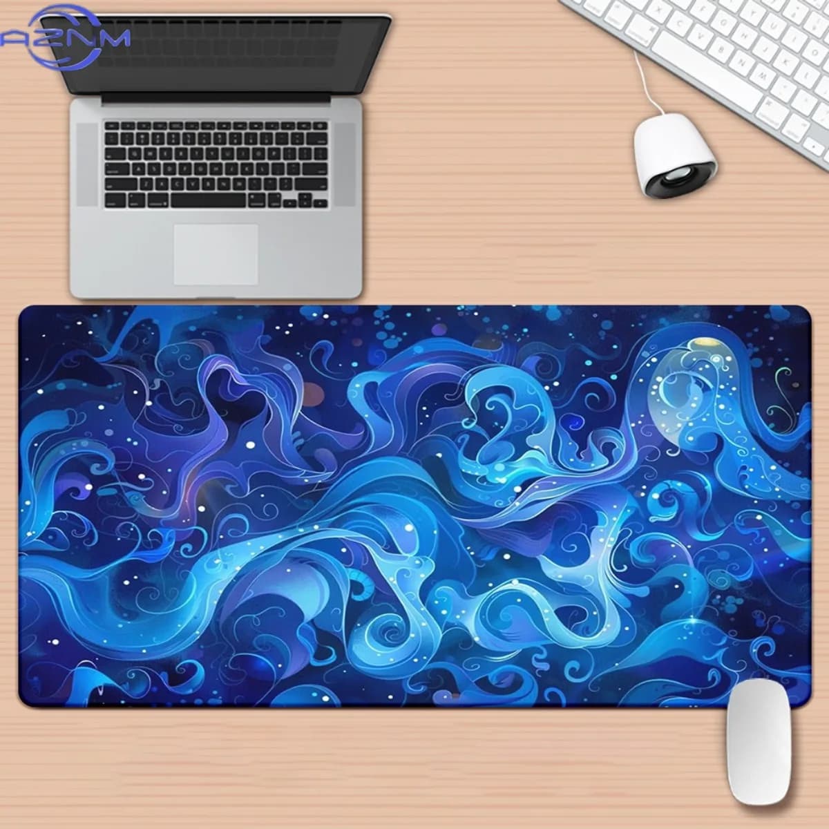 1pc Blue Swirls Art Pattern HD Printed Pad for Desk, Multi Functional XXL Mousepad, Keyboard Gaming Mouse Mats, Office Computer