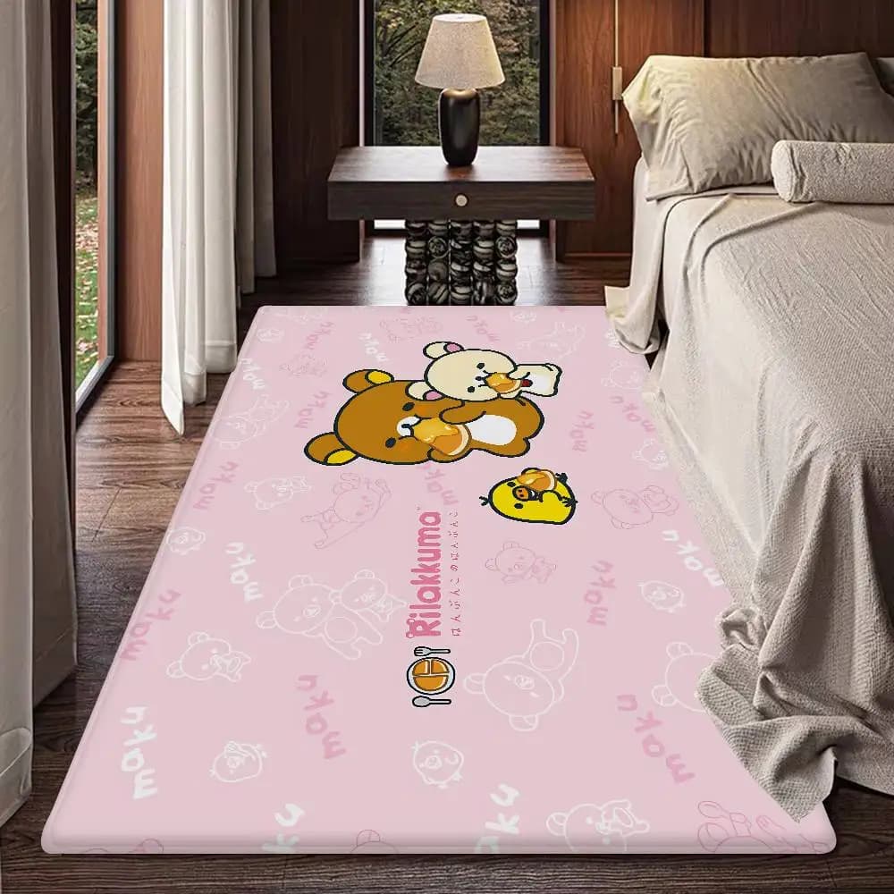 Tappetini Kawaii Rilakkuma Bear Lavabili Antiscivolo per Soggiorno, Sedie, Divano, Cucina, Alfombra