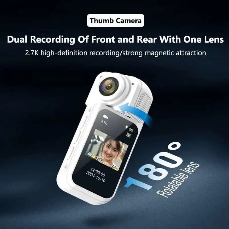 Mini sports camera with high definition recording and strong magnetic attraction. Compact and portable 180 ° Camera with twisted lens