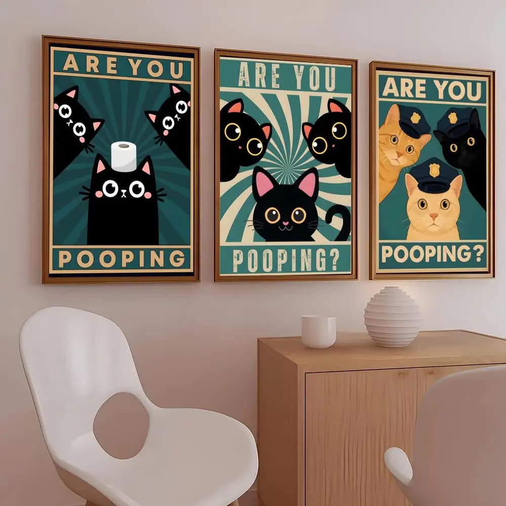Are You Pooping CAT Painting Calligraphy Frameless Canvas Posters Set Inkjet Printing Wrinkle-Free Wall Art Home Decor