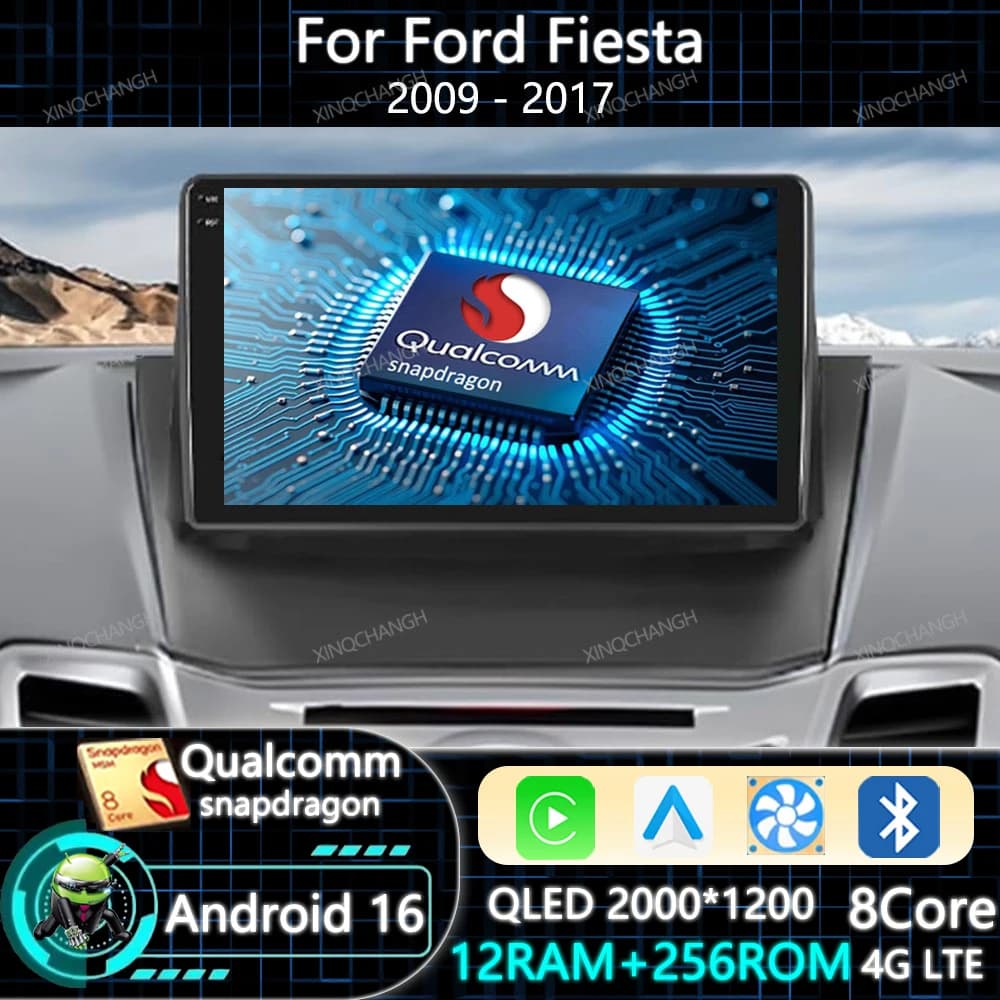 Android 16 Car Radio Carplay Auto For Ford Fiesta 2009 2010 2011 - 2017 Navigation Qualcomm GPS BT QLED Multimedia Video Player