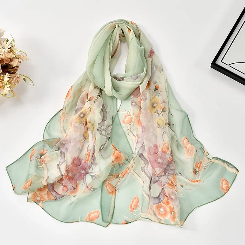 160*50 cm 2025 Primavera Nuovo Scialle delle Donne Alla Moda Plum Blossom Stampato Sciarpa Sottile Morbido Scialle di Chiffon Stole Floreali Avvolge