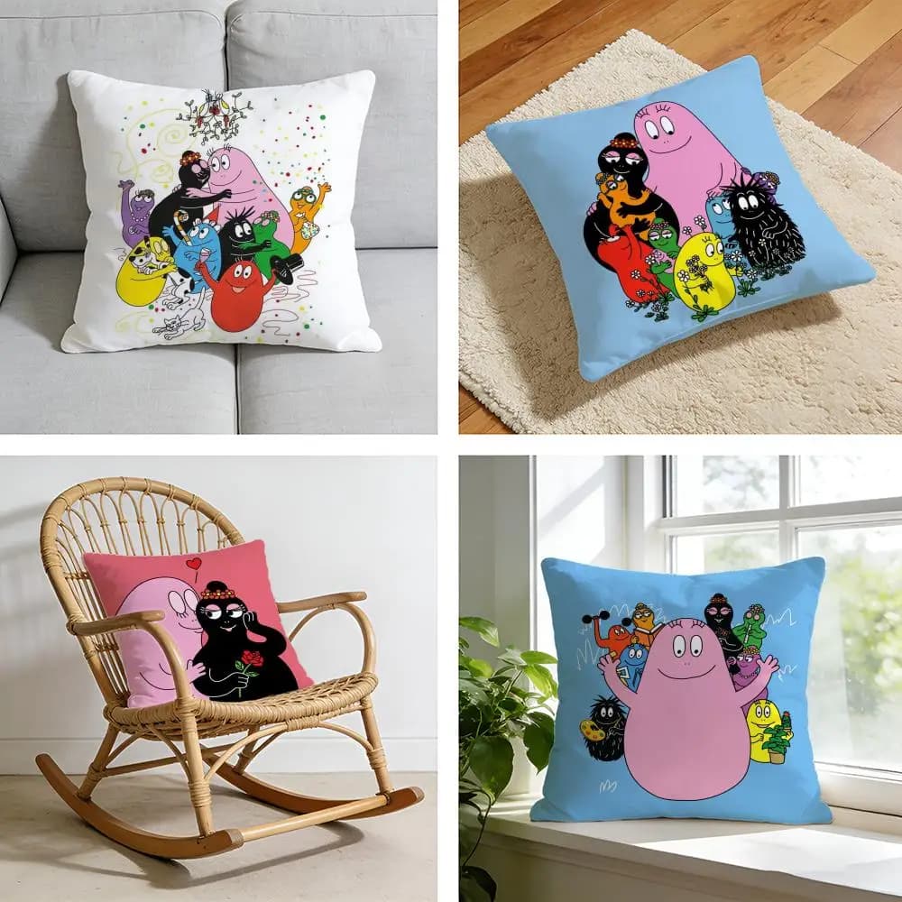 Fodera per cuscino Cartoon Cute B-Barbapapas, federa in peluche corto per letto, divano, auto, lavabile
