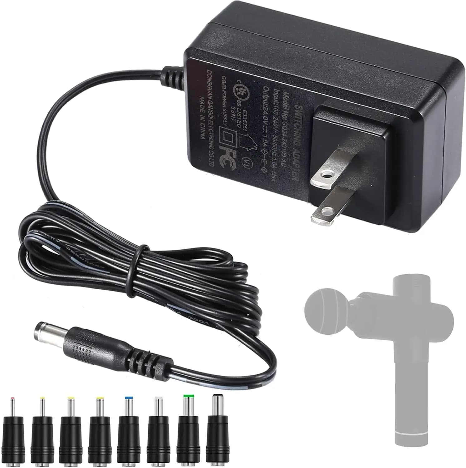 8-piece DC massage gun charger, output: DC support 24 V 1 A 25,2 V Power supply cable for massage gun Muscle Blaster