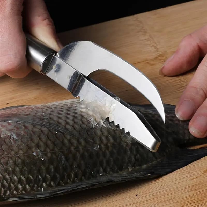 2in1 Spazzola per la pelle del pesce Rimozione rapida Raschietto per squame di pesce Strumento per pialla Scaler per pesci Coltello da pesca Strumenti per la pulizia Accessori da cucina