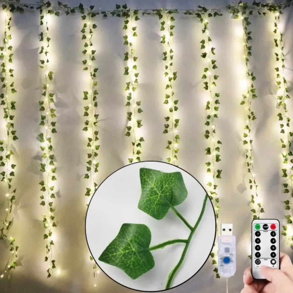 Luci per tende con foglie d'acero USB 3M Edera Ghirlanda di foglie verdi artificiali Stringa di luci fata per la decorazione della parete di nozze per interni ed esterni