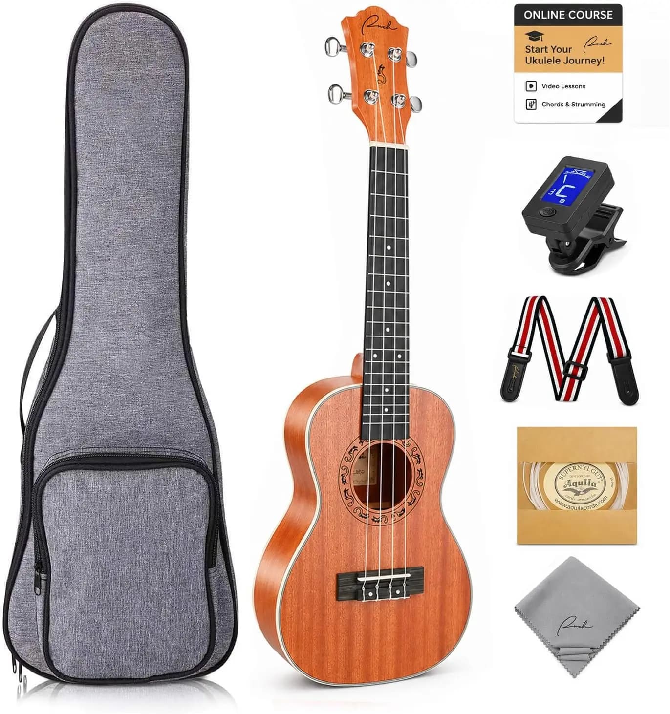 26 Inch Tenor Ukulele Kit for Adult Beginners and Professionals, Wooden Sapele Archback Ukulele with Deeper Tone, Includes 12 Video Tutorials, Gig Bag, Tuner, Strap, and Premium Strings