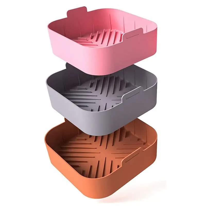 B03C-3Pcs Air Frying Silicone Coatings, 8.2 Inch Air Frying Square Coatings, 4-8 QT Air Frying Basket Accessories