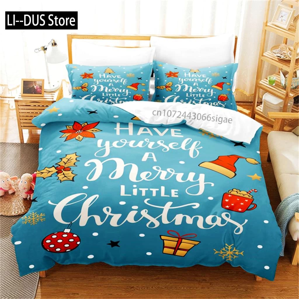 Copripiumino Babbo Natale Set biancheria da letto bianco rosso Buon Natale Felice anno nuovo Set copripiumino per bambini per regalo decorativo