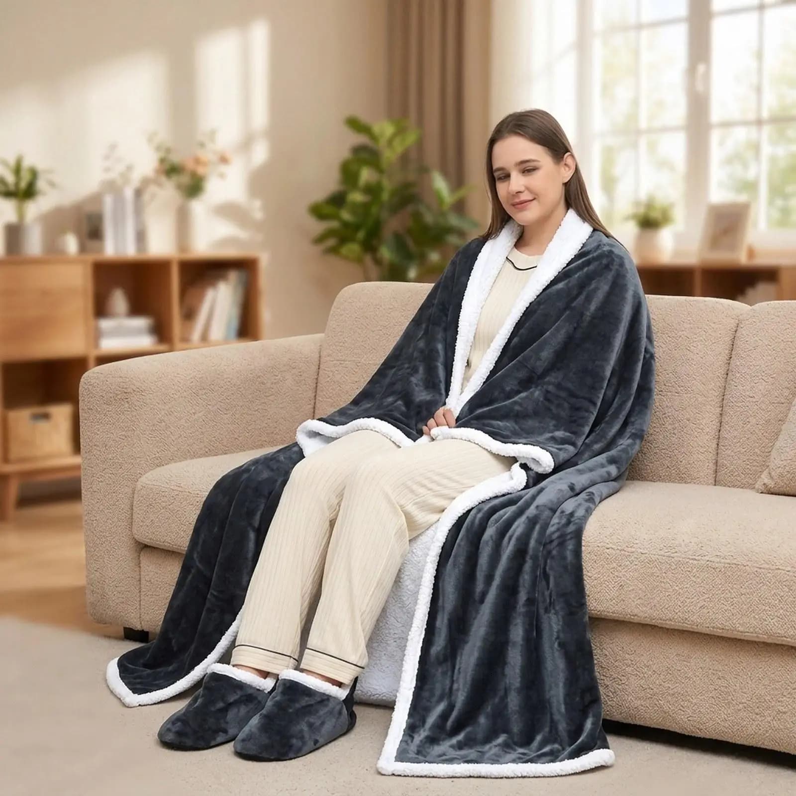 Wearable Heated Blanket Professional High Performance Practical Gift Comfortable over Heat Protection Auto Shut Off with Sleeves
