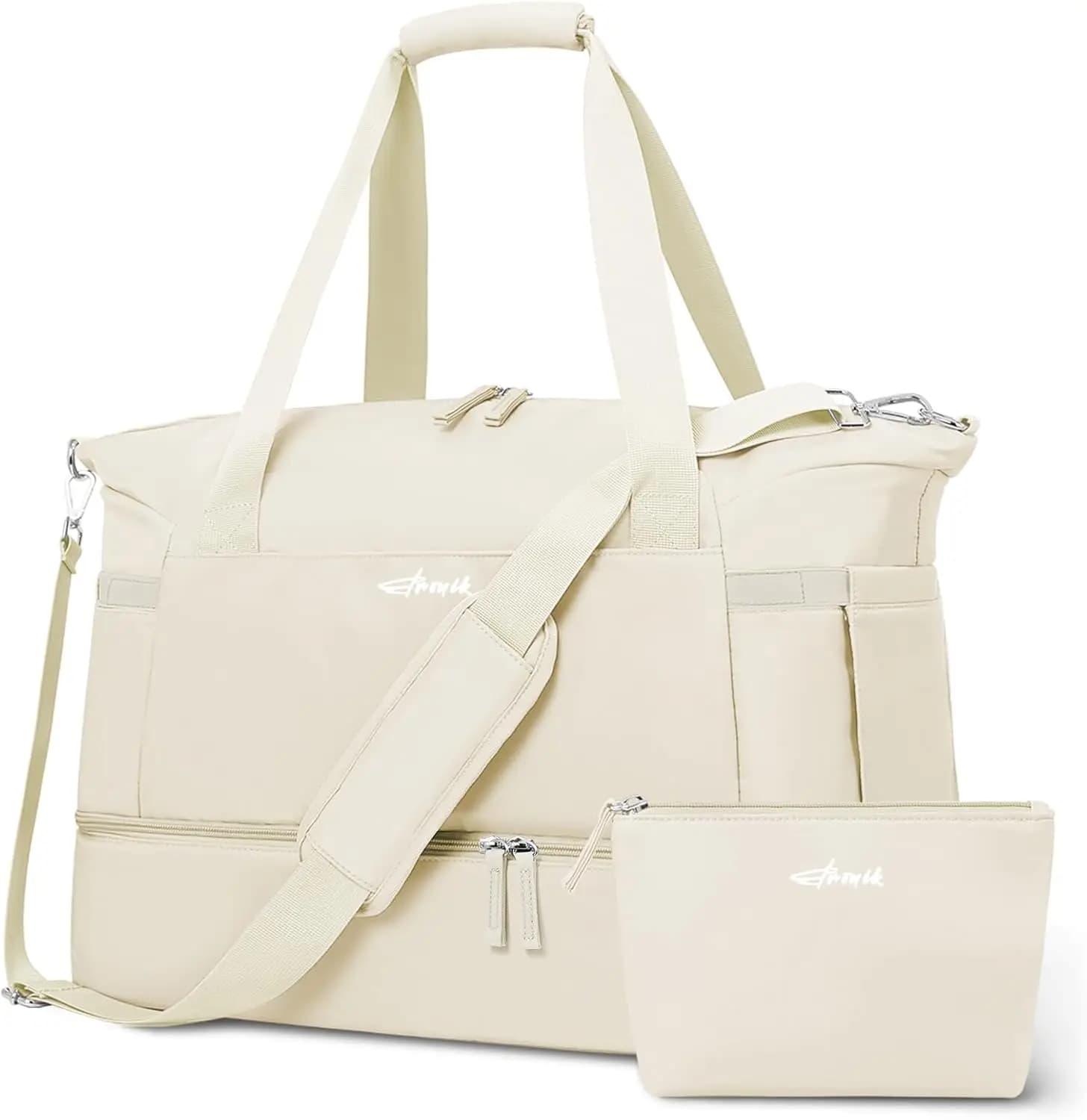 Borsa da palestra per donna, borsa da viaggio per oggetti personali con scomparto per scarpe, borsa da viaggio per il weekend (Beige)