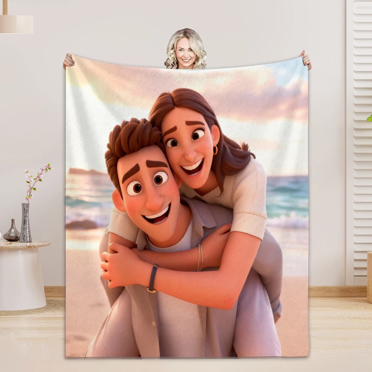 Coperta Personalizzata con Foto Personale, Coperta in Flanella per Letto, Regalo per Compleanno, Matrimonio, Coppia, San Valentino, Vacanze