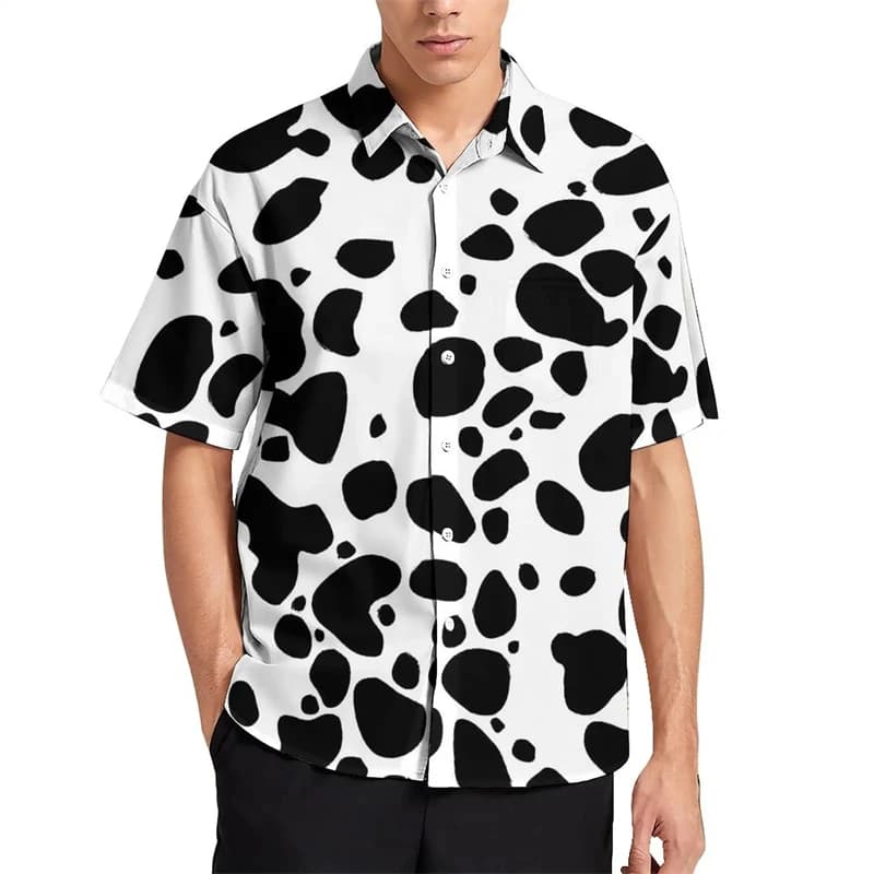 Camicie con stampa 3D di cane dalmata, magliette casual da uomo con motivo a pois, abbigliamento casual con animali, top Y2K a maniche corte con bottoni per uomo