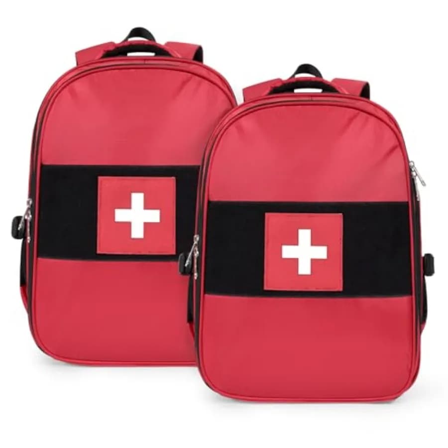 Zaino di Pronto Soccorso Rosso, Borsa per Medicinali d'Emergenza per Viaggi all'Aperto, Ufficio, Kit di Sopravvivenza e Trauma, Confezione Vuota per Primo Soccorritore, Set da 2