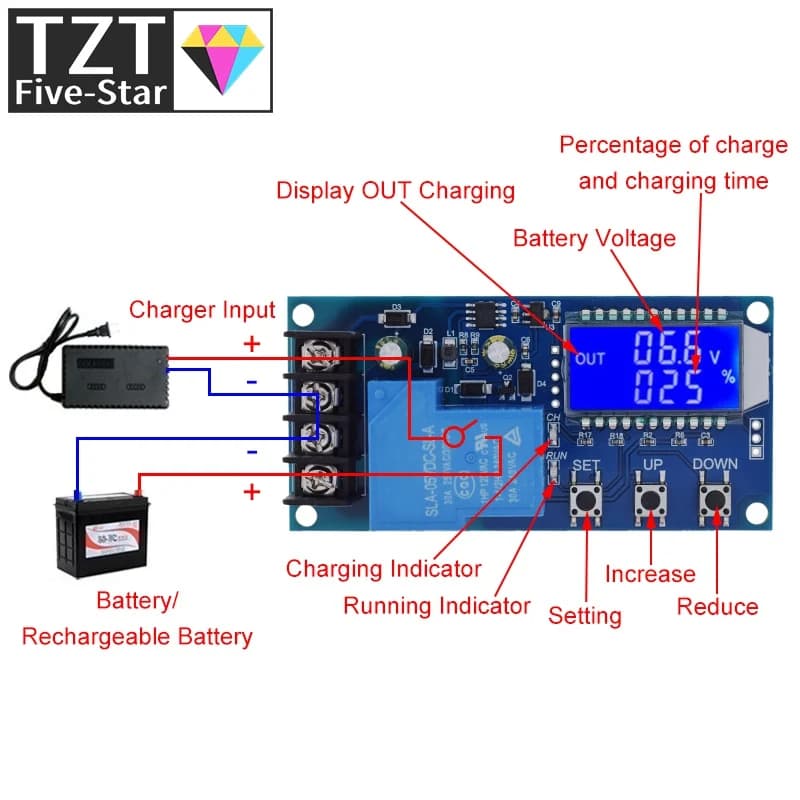 TZT 6-60V 30A Regolatore di carica della batteria solare al piombo Scheda di protezione Caricatore Interruttore temporale 12V 24V 36V 48V Batteria Bapacity
