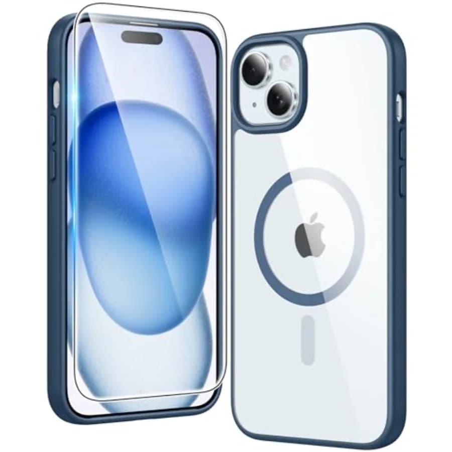 for iPhone 15 Case Clear: iPhone 14/13 Case Magnetic Phone Cases with Screen Protector Compatible with Magsafe Slim Anti Yellow