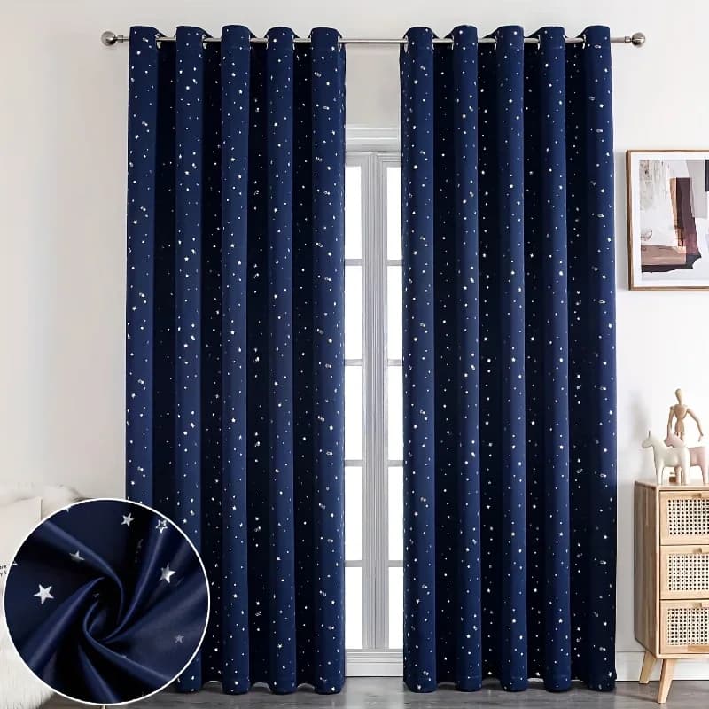 Dark Curtains for Kids with Stars and Bedroom Eyelets, Luxury Curtains for Windows