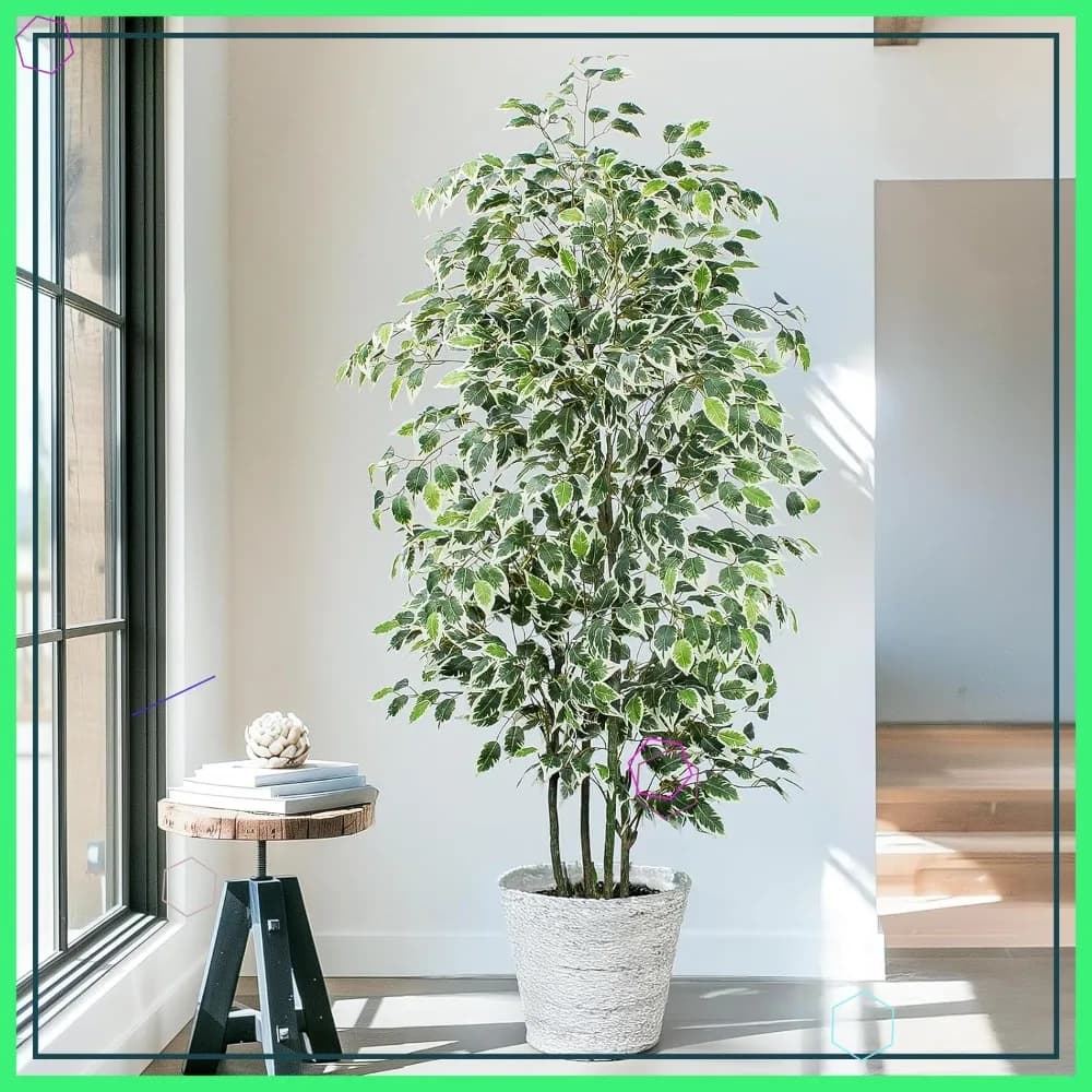 Albero di Ficus Artificiale di 1,8 Metri con 600 Foglie, Pianta Finta Alta in Vaso Nero per Arredamento Casa, Ufficio e Soggiorno