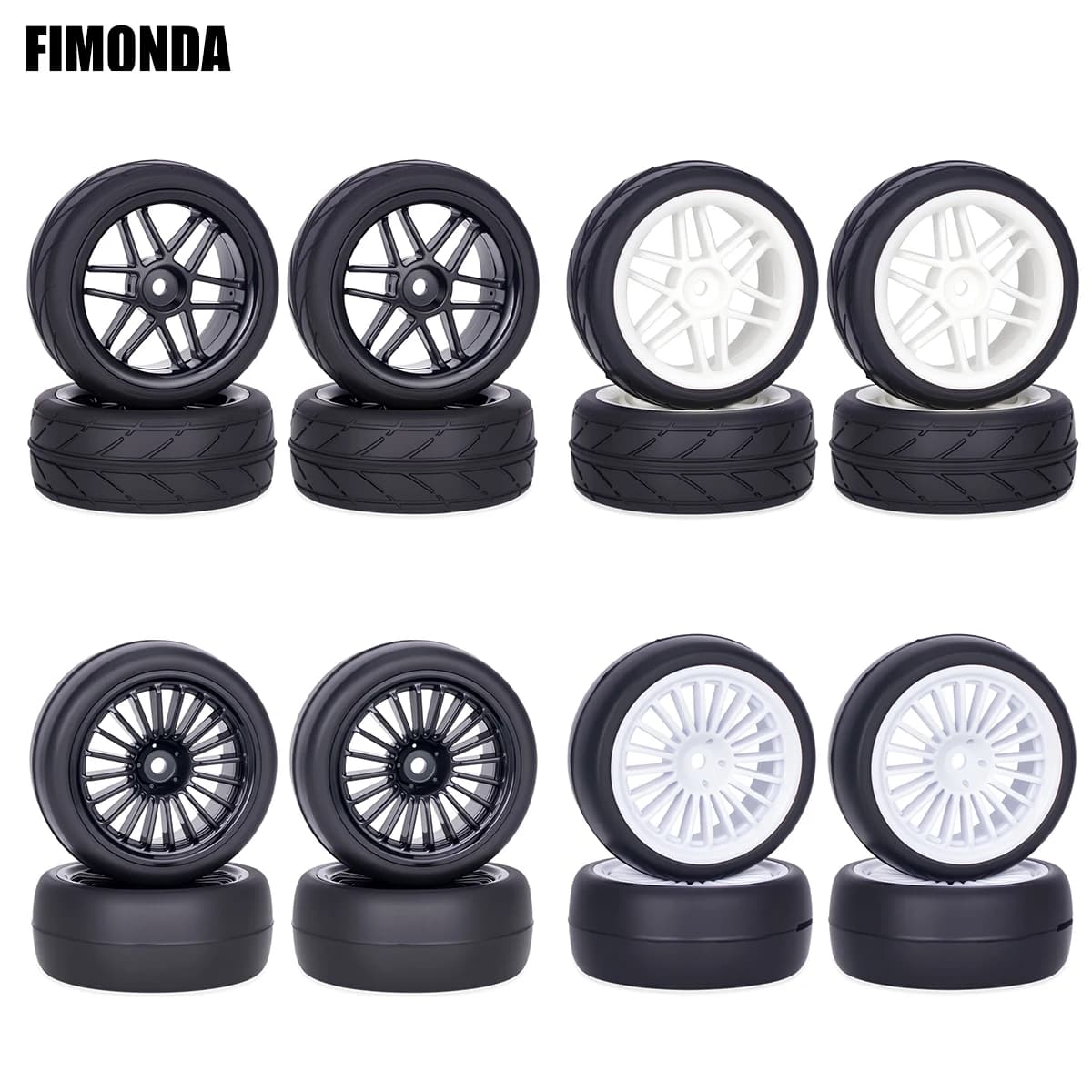 Set di pneumatici per ruote RC preincollati 4 pezzi per mozzi esagonali 1/10 - 65x26mm 12mm compatibili con i modelli Tamiya TT01 TT02 XV01 XV02 TA06 HSP