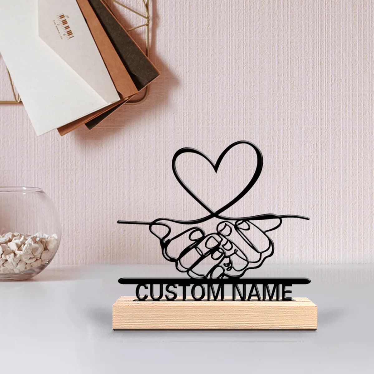 1pc Metal Desktop Ornaments and Decorations Custom Content With Wooden Base Desktop Decoration That Does Not Require Assembly
