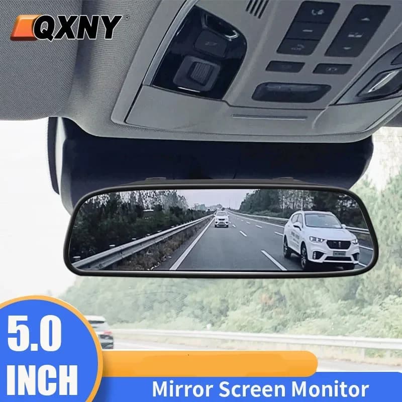 QXNY HD Monitor Retrovisor from 4.3/5 Inch 12V 24V for Vehicles, Trucks, Vans, Campers, Cars, Parking Camera with Bidirectional LCD Display