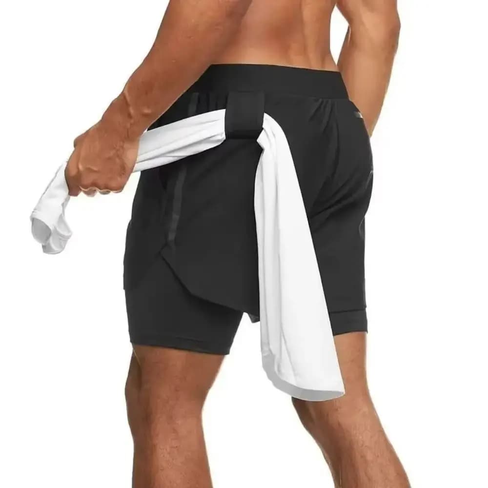 Pantaloncini Corti ad Asciugatura Rapida, Traspiranti ed Elastici, con Tasca per Cellulare, Doppio Strato, per Palestra e Ciclismo